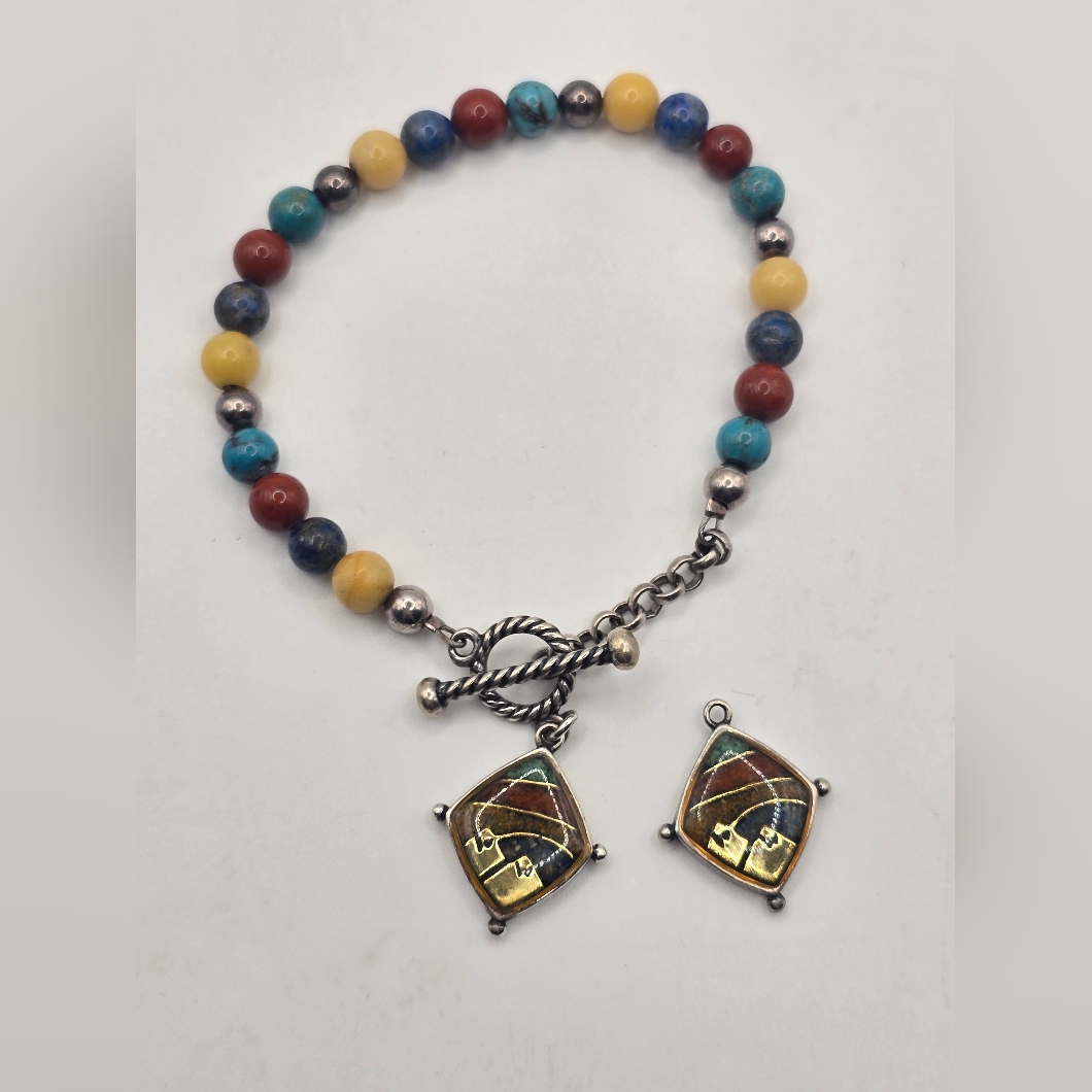 Vtg Southwest Carolyn Pollack Relios 925 Beades Charm Bracelet W Extra Charm 63$